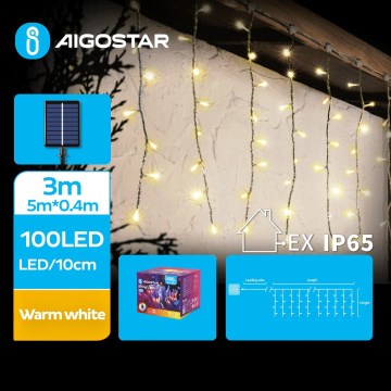 Aigostar - LED aurinkokäyttöinen joulukoristevalosarja 100xLED/8 toimintoa 8x0,4m IP65 lämmin valkoinen 800 mAh