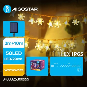 Aigostar - LED aurinkokäyttöinen joulukoristevalosarja 50xLED/8 toimintoa 12m 800mAh IP65 lämmin valkoinen