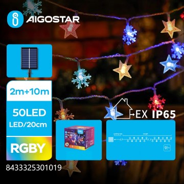 Aigostar - LED aurinkokäyttöinen joulukoristevalosarja 50xLED/8 toimintoa 800 mAh 12m IP65 monivärinen