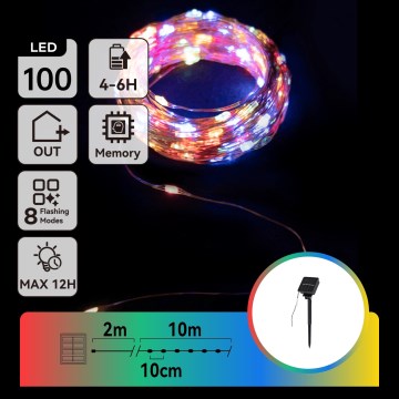 Aigostar - LED aurinkokäyttöinen jouluvaloketju 100 LED/8 toimintoa 12m IP65 monivärinen 800 mAh