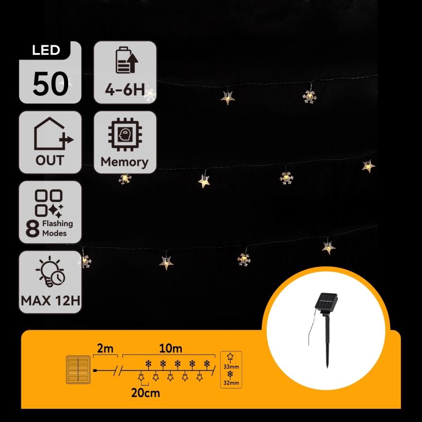 Aigostar - LED-aurinkokäyttöinen jouluvalosarja 50xLED/8 toimintoa 12m 800mAh IP65 lämmin valkoinen