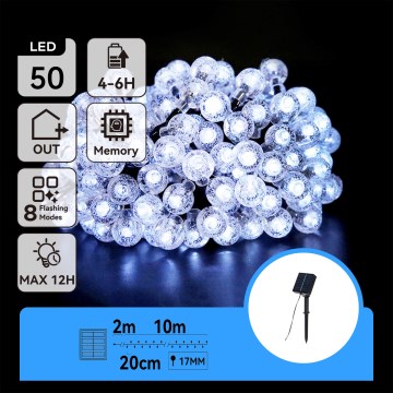 Aigostar - LED aurinkokäyttöinen koristevalosarja 50xLED/8 toimintoa 12m IP65 kylmä valkoinen 800 mAh