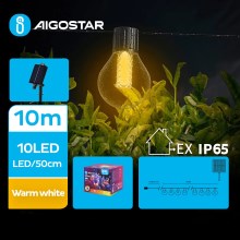 Aigostar - LED aurinkokenno koristeellinen ketju 10xLED/8 toiminnot 10,5m IP65 lämpimänvalkoinen