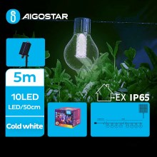 Aigostar - LED aurinkokenno koristeellinen ketju 10xLED/8 toiminnot 5,5m IP65 kylmänvalkoinen