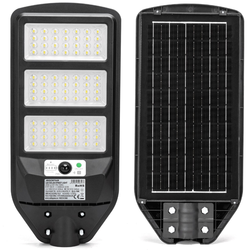 Aigostar - LED Aurinkokennokatuvalo anturilla LED/150W/3,2V 8000mAh IP65 6500K + kauko-ohjaus