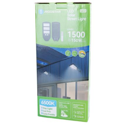 Aigostar - LED Aurinkokennokatuvalo anturilla LED/150W/3,2V 8000mAh IP65 6500K + kauko-ohjaus