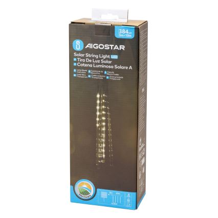Aigostar - LED aurinkokennolla toimiva jouluvalosarja 384xLED/13m IP65 1200 mAh kylmänvalkoinen