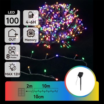 Aigostar - LED-aurinkokennolla toimiva jouluvaloketju 100xLED/8 toimintoa 12m IP65 monivärinen 800 mAh