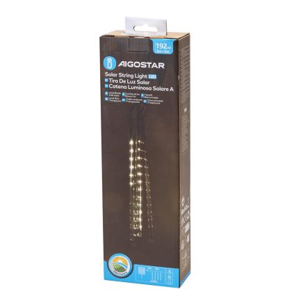Aigostar - LED-aurinkokäyttöinen jouluvalosarja 192xLED/8m IP65 1200 mAh kylmänvalkoinen