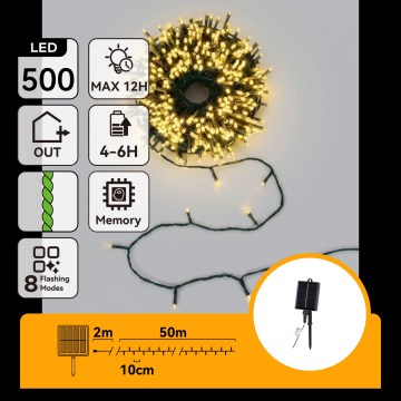Aigostar - LED aurinkokennolla toimiva jouluvaloketju 500x LED / 8 toimintoa 52 m IP65 lämmin valkoinen 1200 mAh