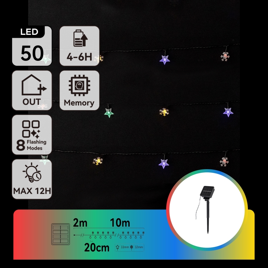 Aigostar - LED-aurinkokäyttöinen joulukoristevalosarja 50 LED / 8 toimintoa 800 mAh 12 m IP65 monivärinen