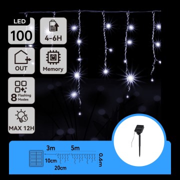 Aigostar - LED aurinkokennolla toimiva jouluvalosarja 100xLED/8 toimintoa 8x0,6m 500 mAh IP65 kylmänvalkoinen