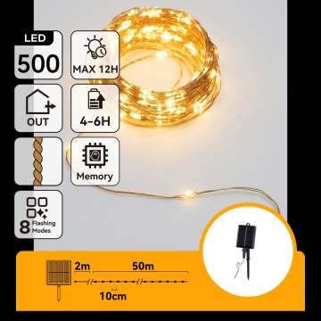 Aigostar - LED-aurinkokennolla toimiva jouluvalosarja 500xLED/8 toimintoa 52 m IP65 lämmin valkoinen 1200 mAh