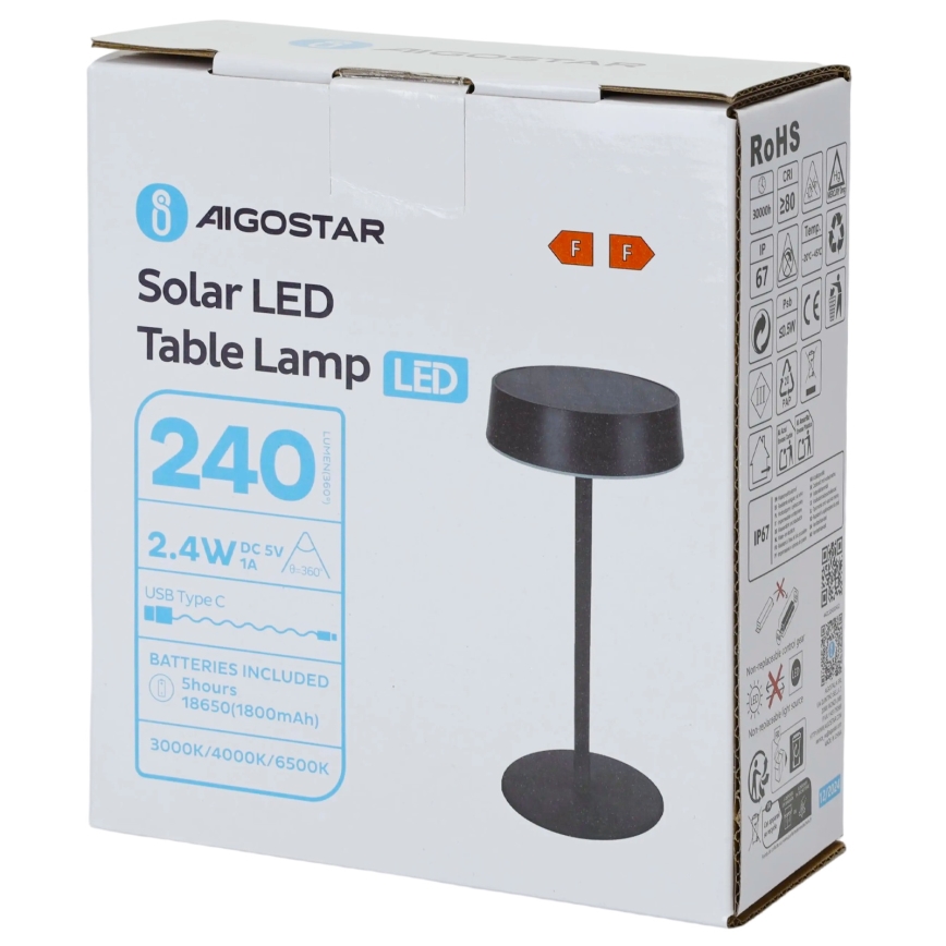 Aigostar - LED-aurinkokennovalaisin LED/2,4W/5V IP44 1800 mAh