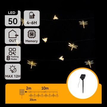 Aigostar - LED-aurinkokennovaloketju 50 LED / 8 toimintoa 10 m 800 mAh IP65 lämmin valkoinen