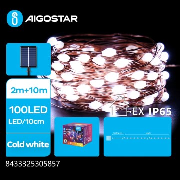 Aigostar - LED-aurinkokennovalosarja 100 x LED / 8 toimintoa, 12 m, IP65, 800 mAh, kylmänvalkoinen
