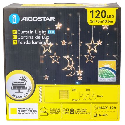 Aigostar - LED-aurinkovalosarja 120xLED/8 toimintoa 3x0,6m 500 mAh IP65 lämmin valkoinen