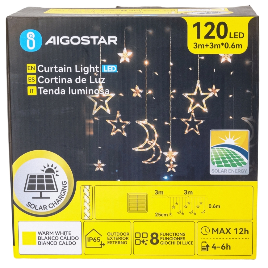 Aigostar - LED-aurinkovalosarja 120xLED/8 toimintoa 3x0,6m 500 mAh IP65 lämmin valkoinen