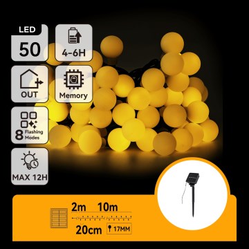 Aigostar - LED aurinkokennovalosarja 50xLED/8 toimintoa 12m 800 mAh IP65 lämmin valkoinen