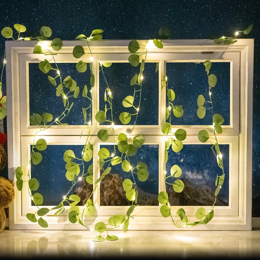 Aigostar - LED aurinkoketju 100xLED/12m IP65 300 mAh lämmin valkoinen eukalyptus