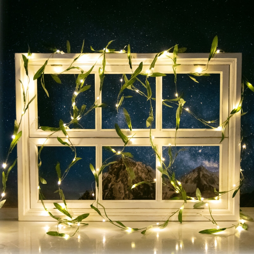 Aigostar - LED aurinkoketju 100xLED/12m IP65 300 mAh lämmin valkoinen oliivi