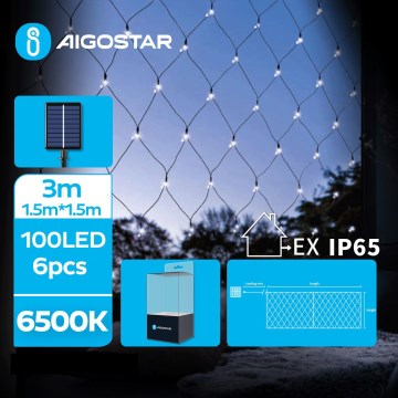 Aigostar - LED-aurinkoketju 100xLED/8 toimintoa 4,5x1,5m IP65 kylmänvalkoinen