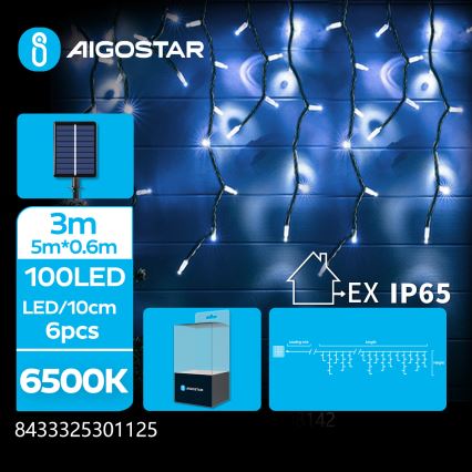 Aigostar - LED-aurinkoketju 100xLED/8 valaistustoimintoa 8x0,6m 500 mAh IP65 kylmänvalkoinen
