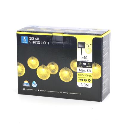 Aigostar - LED aurinkoketju 10xLED/3,8m IP44 600 mAh lämmin valkoinen