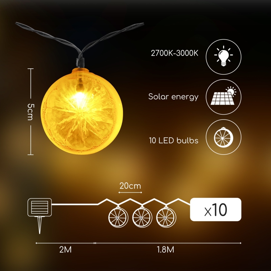 Aigostar - LED aurinkoketju 10xLED/3,8m IP44 600 mAh lämmin valkoinen