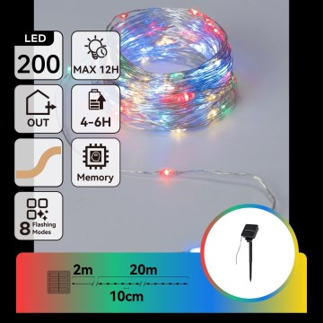Aigostar - LED aurinkoketju 200xLED/8 toimintoa 22 m IP65 monivärinen 800 mAh