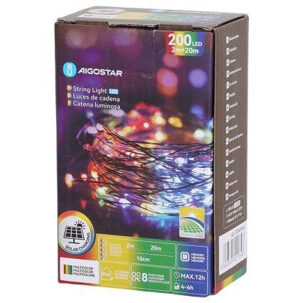 Aigostar - LED aurinkoketju 200xLED/8 toimintoa 22 m IP65 monivärinen 800 mAh