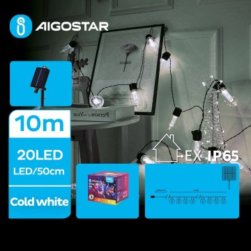 Aigostar - LED-aurinkoketju 20xLED/8 toimintoa 11,5 m 1200 mAh IP65 kylmävalkoinen