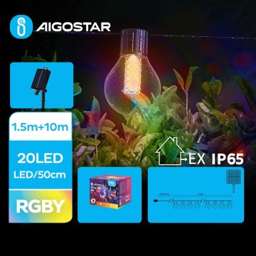 Aigostar - LED-aurinkoketju 20xLED/8 toimintoa 11,5m IP65 monivärinen