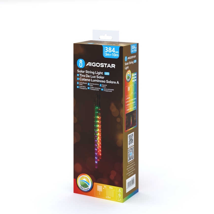 Aigostar - LED-aurinkoketju 384xLED/13m IP65 1200 mAh monivärinen