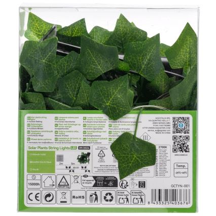 Aigostar - LED aurinkoketju 50xLED/7m IP65 300 mAh lämmin valkoinen köynnös