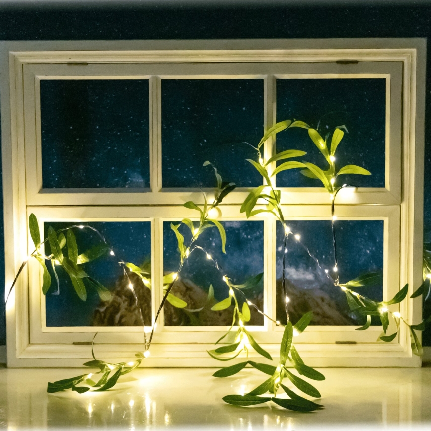Aigostar - LED aurinkoketju 60xLED/4m IP65 300 mAh lämmin valkoinen oliivi