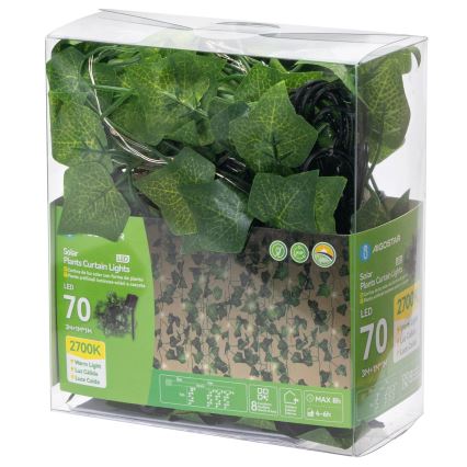 Aigostar - LED aurinkoketju 70xLED/4x1m IP65 300 mAh lämmin valkoinen köynnös