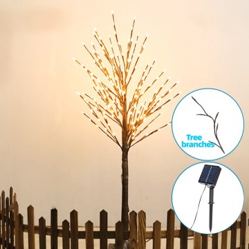 Aigostar - LED aurinkokoriste 152xLED/3,8m IP65 1200 mAh lämmin valkoinen puu