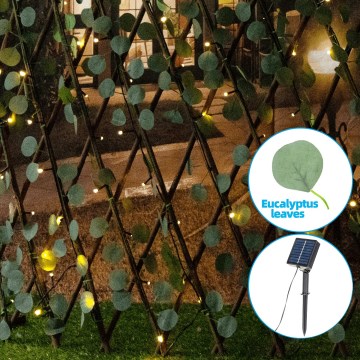 Aigostar - LED-aurinkokoristevalot 148xLED/2x1,2m IP65 300 mAh lämmin valkoinen eukalyptus