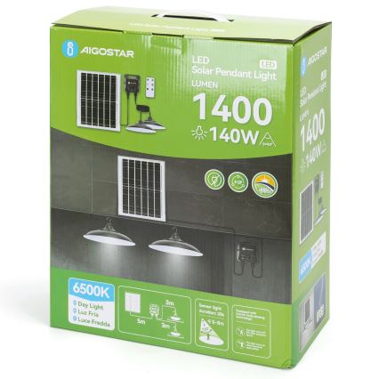 Aigostar - LED-aurinkovalaisin liiketunnistimella 2xLED/70W/12V 12000 mAh 6500K IP65 halkaisija 23,5 cm + kaukosäädin