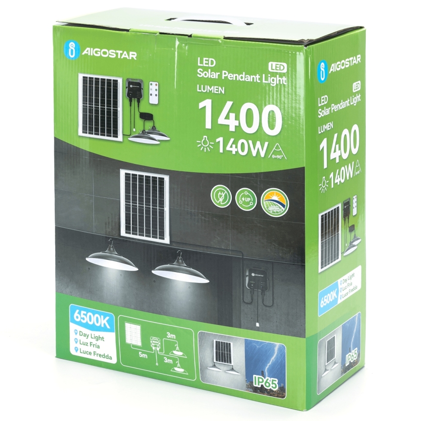 Aigostar - LED-aurinkokäyttöinen kattokruunu 2xLED/70W/12V 12000 mAh 6500K IP65 halkaisija 23,5 cm + kaukosäädin