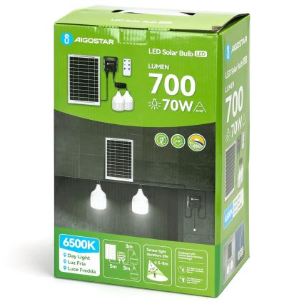 Aigostar - LED-aurinkovalaisin tunnistimella 2xLED/35W/12V 6000 mAh 6500K IP65 halkaisija 10 cm + kaukosäädin