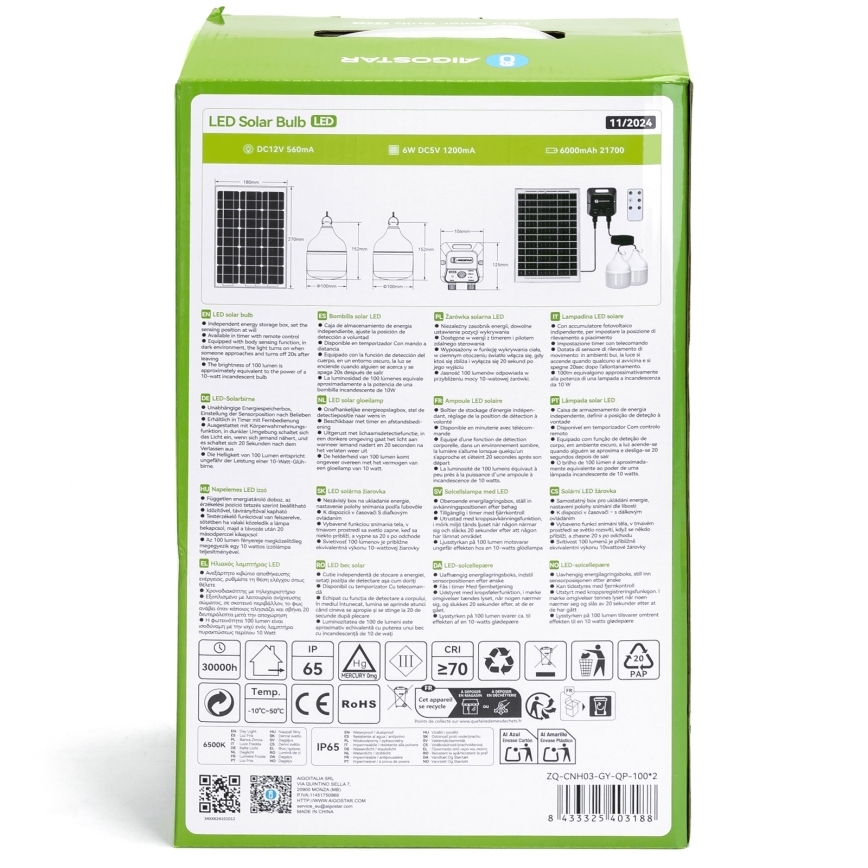 Aigostar - LED-aurinkovalaisin tunnistimella 2xLED/35W/12V 6000 mAh 6500K IP65 halkaisija 10 cm + kaukosäädin
