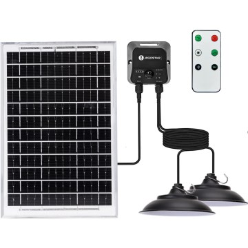 Aigostar - LED-aurinkoriippuvalaisin anturilla 2xLED/35W/12V 6000 mAh 6500K IP65 halkaisija 15 cm + kaukosäädin