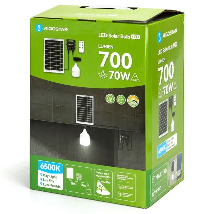 Aigostar - LED-aurinkovalaisin tunnistimella 70 W/12 V 6000 mAh 6500 K IP65 halkaisija 12 cm + kaukosäädin