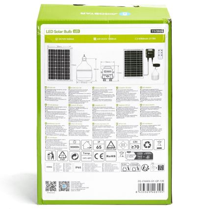 Aigostar - LED-aurinkovalaisin tunnistimella 70 W/12 V 6000 mAh 6500 K IP65 halkaisija 12 cm + kaukosäädin
