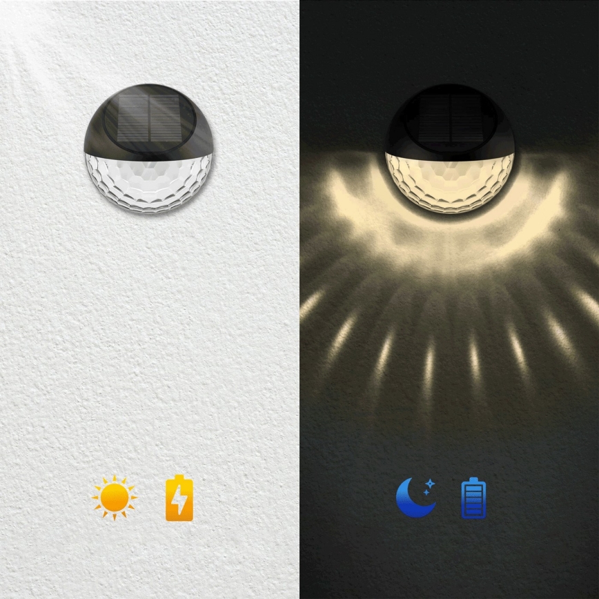 Aigostar - LED aurinkokäyttöinen seinävalaisin LED/2W/1,2V musta 300 mAh 2700K IP44