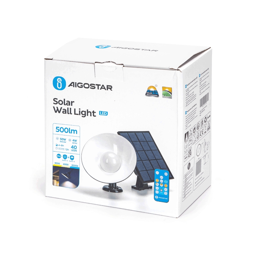 Aigostar - LED aurinkokäyttöinen seinävalaisin LED/3,2V 3000K/4000K/6500K 5000 mAh IP65 + kaukosäädin