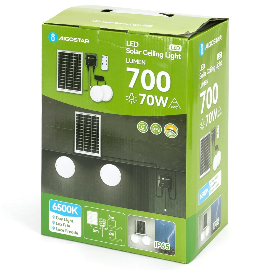 Aigostar - LED aurinkovalaisin 2xLED/35W/12V 6000 mAh 6500K halkaisija 16,8 cm + kaukosäädin