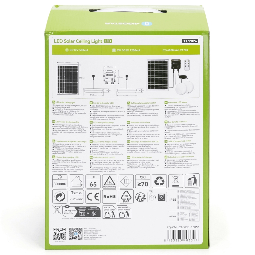 Aigostar - LED aurinkovalaisin 2xLED/35W/12V 6000 mAh 6500K halkaisija 16,8 cm + kaukosäädin